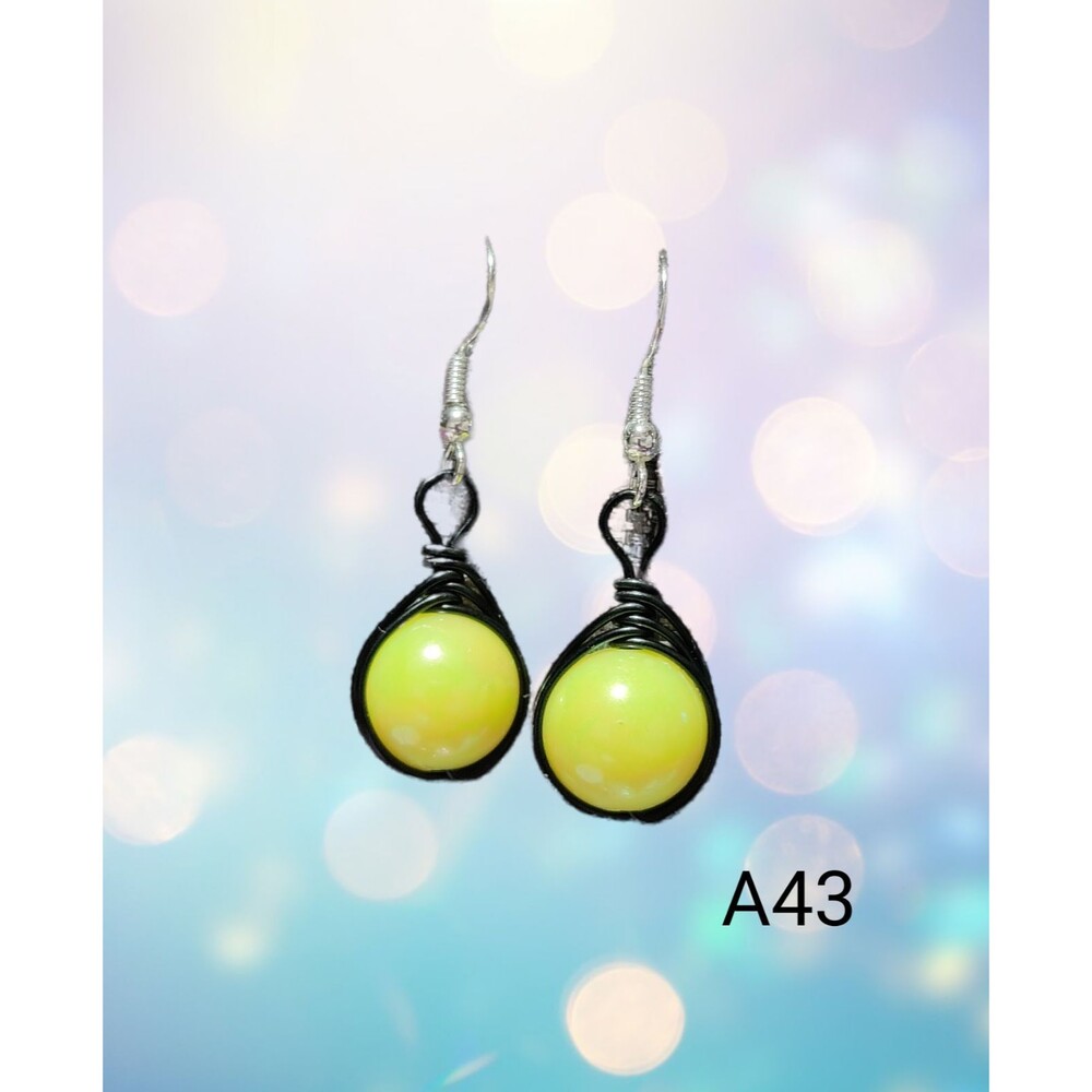 Wire Wrapped Yellow Sphere Earrings
